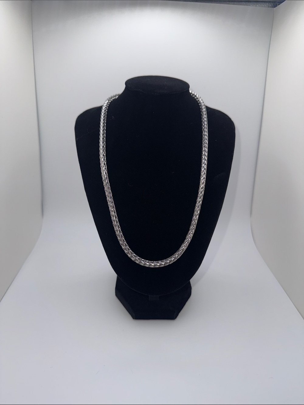 Sterling-Look Braided Silver Chain Necklace